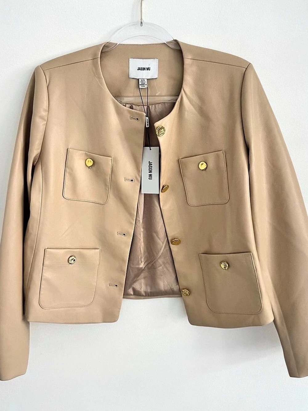 Jason Wu Four-Pocket Soft Vegan Leather Jacket Beige Medium NWT